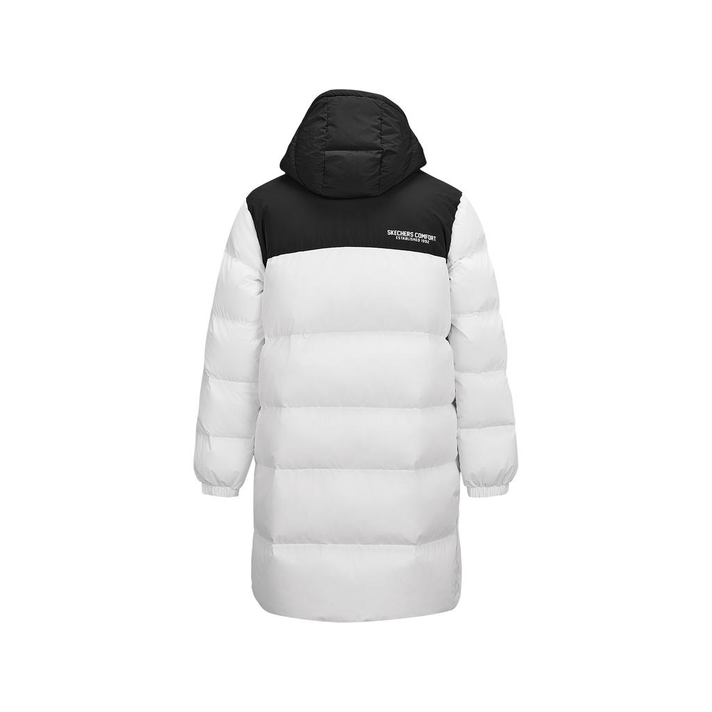 Skechers Color Block Simple Woven Three-Proof Warm Hooded Long Sleeve Down Jacket Unisex outerwear Bright-White L424U184-0019