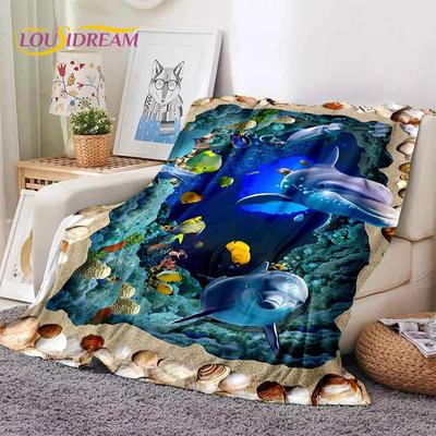 3D-Illusion Unterwasserwelt Meeresboden Hai Delfin Weiche Flanelldecken, Überwurfdecke Bequeme Decke für Betten Zuhause Schlafzimmer