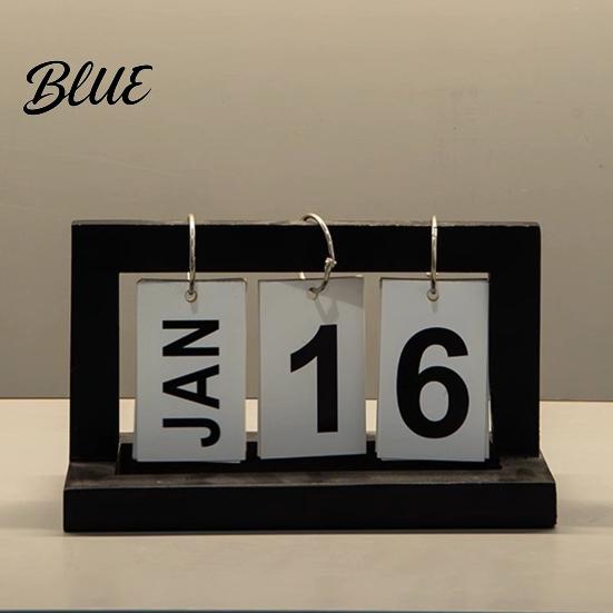 Desktop Calendar with Ornament Decor Metal Perpetual Solid Wood Iron Ring Rust-Resistant Wooden Rust-resistant