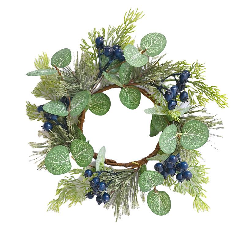 New berry pine candle holder wreath pine cone snowflake Christmas candle rattan home decoration