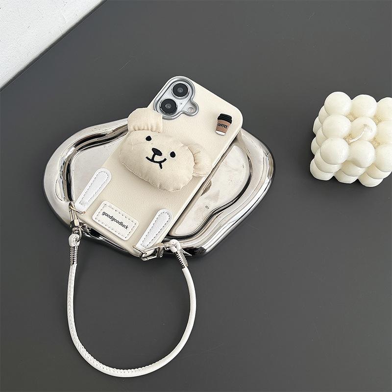 For Apple 16promax Handheld Rope Bear Phone Case for IPhone 15plus Silicone Anti Drop Hanging Rope Women's Edition