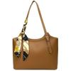 Fashion Women PU Leather Shoulder Tote Bag with Silk Scarf Large Capacity Handbag Vintage Underarm Purse Casual Office Shopping Bag