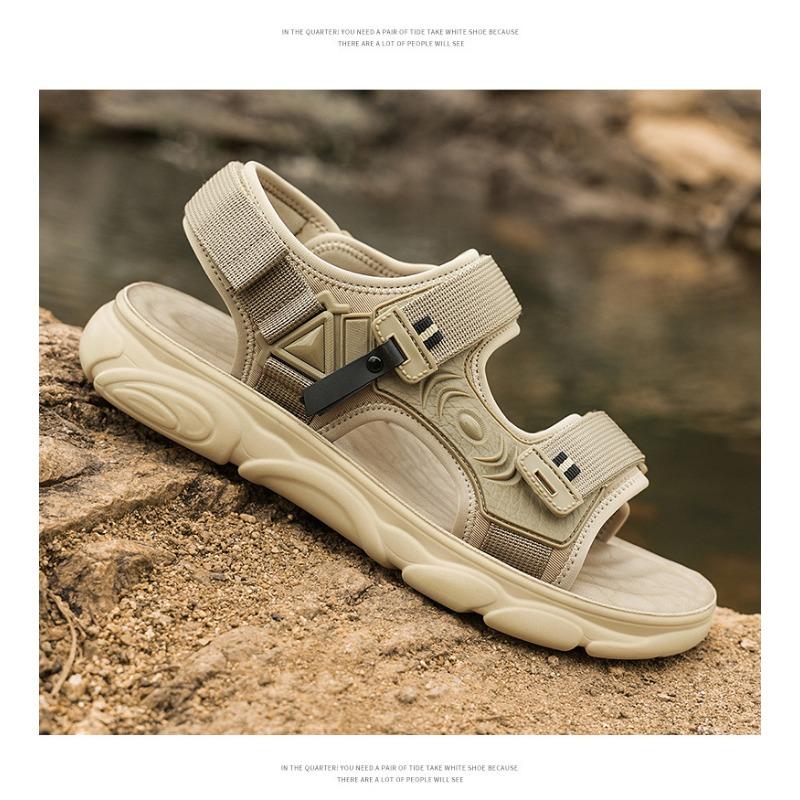 

Men s Adjustable Strap Sandals Thick Sole Non-slip Outdoor Casual Breathable Summer Shoes 44 бежевий
