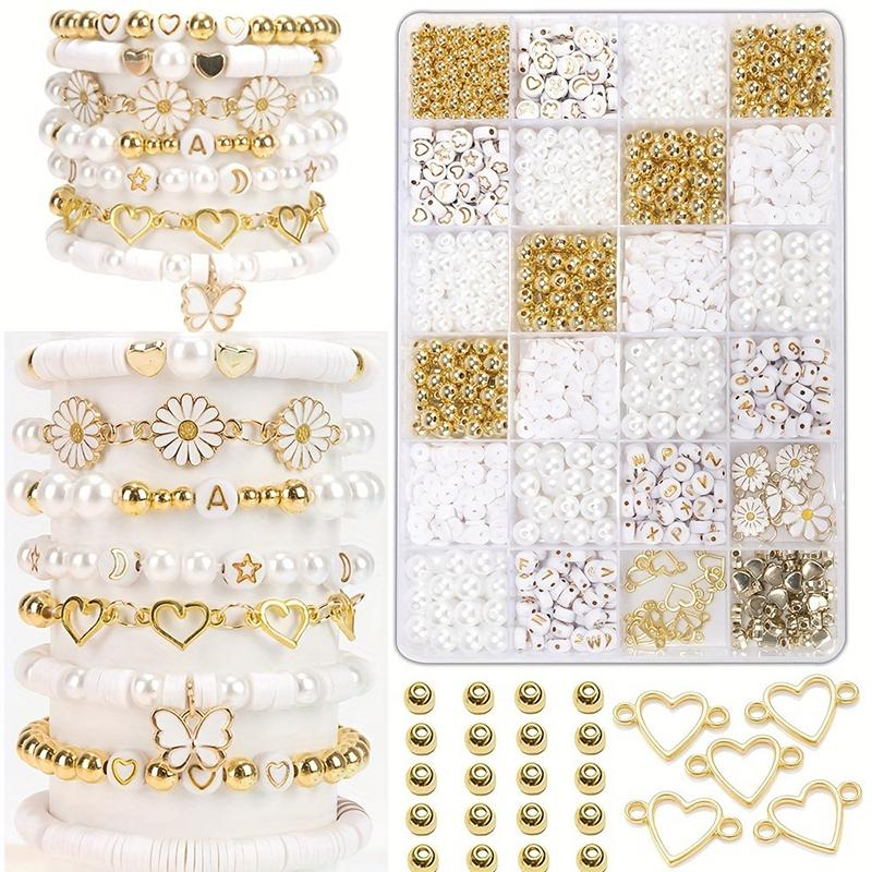 Diy Clay Beads Bracelet Making Kit, Flat Beads For Friendship Jewelry Making,Pearl Polymer Beads With Charms Gifts