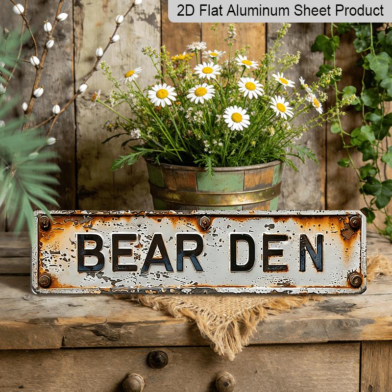 

2D Flat 1pc, 15.7×3.94inch Rustic Bear Den Metal Wall Sign, aluminum Decorative Sign, Vintage Cabin Lodge Decor, Durable Aluminum Outdoor 40cm x 10cm