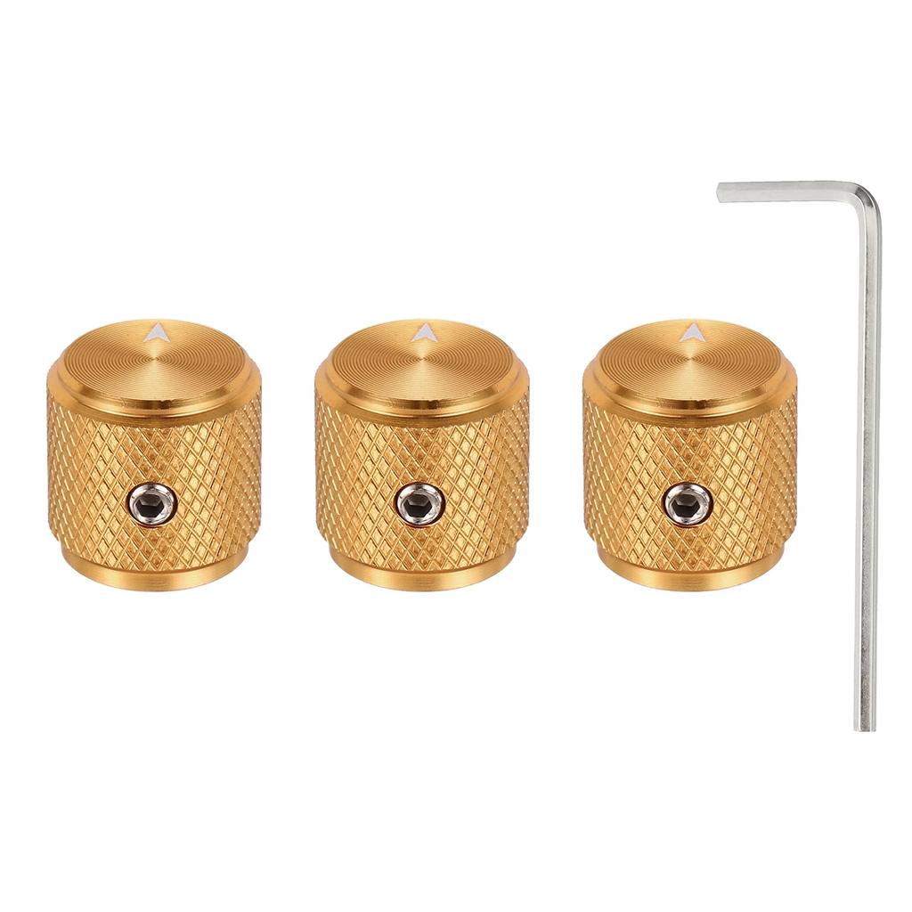 Uxcell 3-Piece Aluminum Potentiometer Knob, 14" (6mm) Universal Volume Tone Control Knob with Arrow Indicator for Guitar, 12" Gold