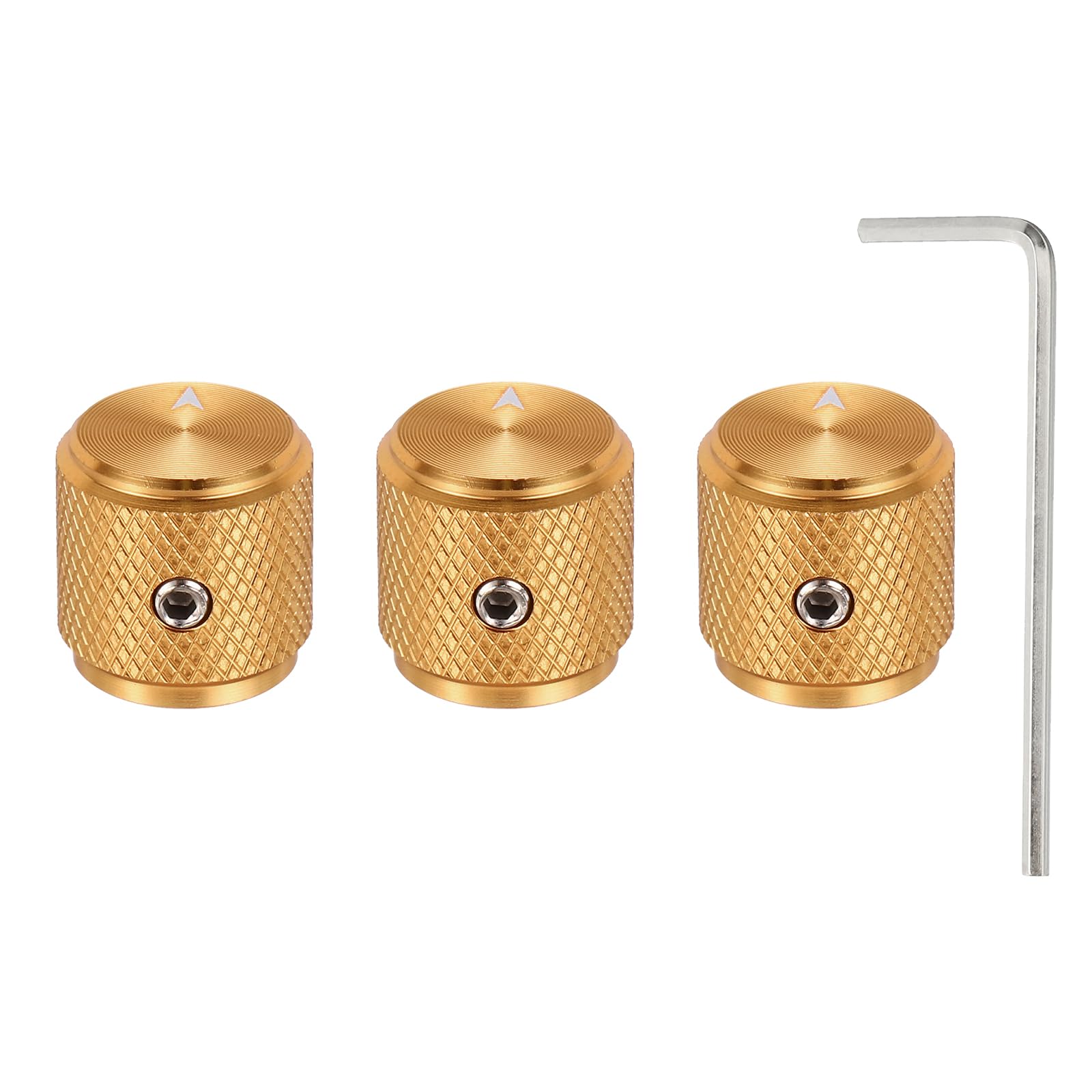 

uxcell 3-Piece Aluminum Potentiometer Knob, 14 (6mm) Universal Volume Tone Control Knob with Arrow Indicator for Guitar, 12 Gold