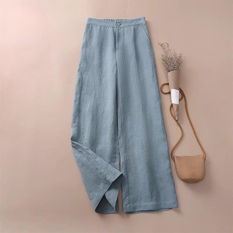 

Linen High-Waisted Wide-Leg Micro-Flare Spring 2026 Pants - Slimming, Versatile, Solid Color, Casual Long Pants S (for 80-105 kg)