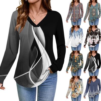 Women Long Sleeve Tops Dressy Casual V Neck Tshirts Basics Tee Vacation Fall Fashion Clothes