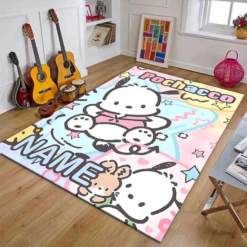 Custom Pochacco Mat Personalized Name, Polyester Washable Indoor Entryway Rug, Gift for Christmas, Easter, Thanksgiving Day