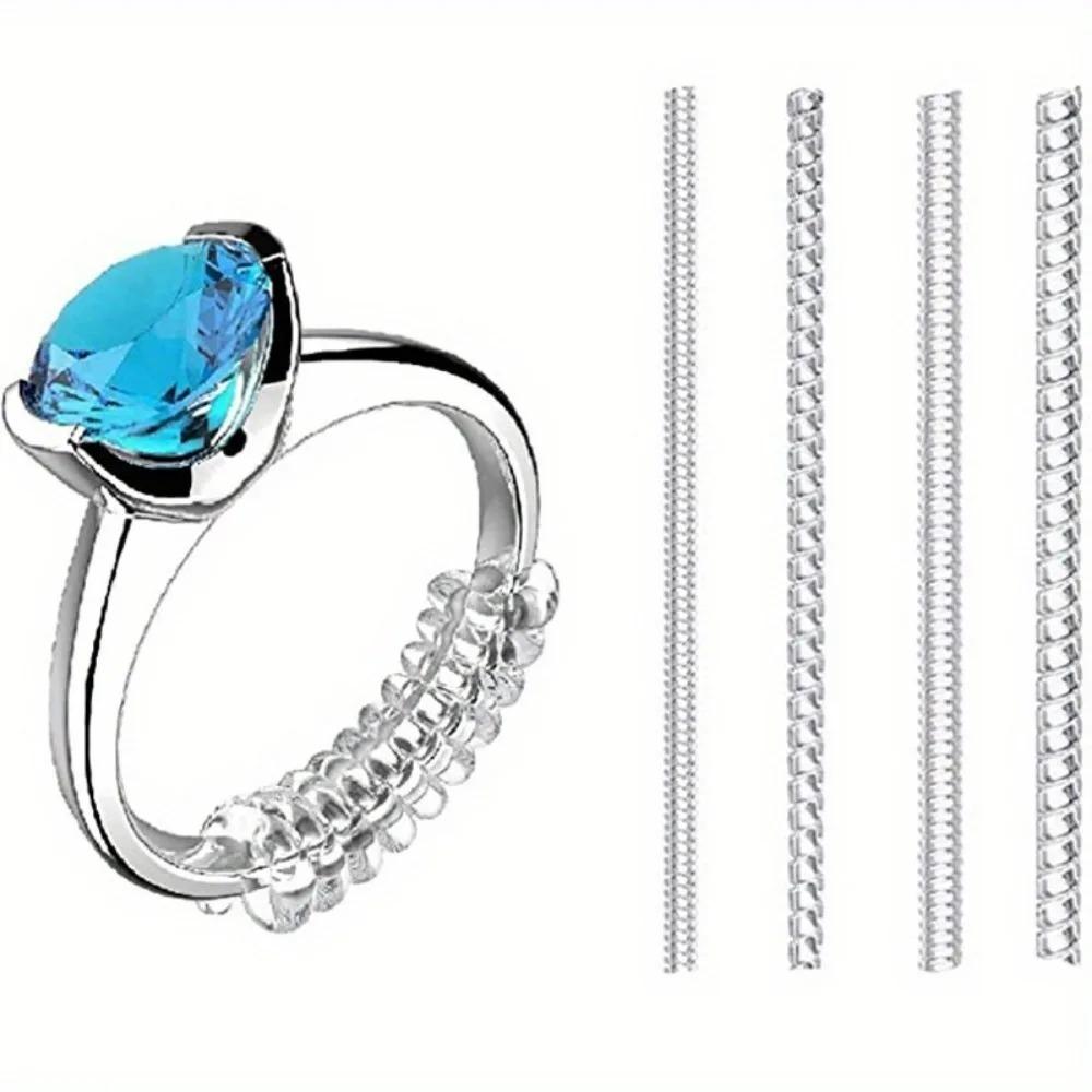 4pcs/Set Ring Size Reducer Tools Spiral Spring Based Rings Adjust Invisible Transparent Tightener Resizing Tool Jewelry Guard