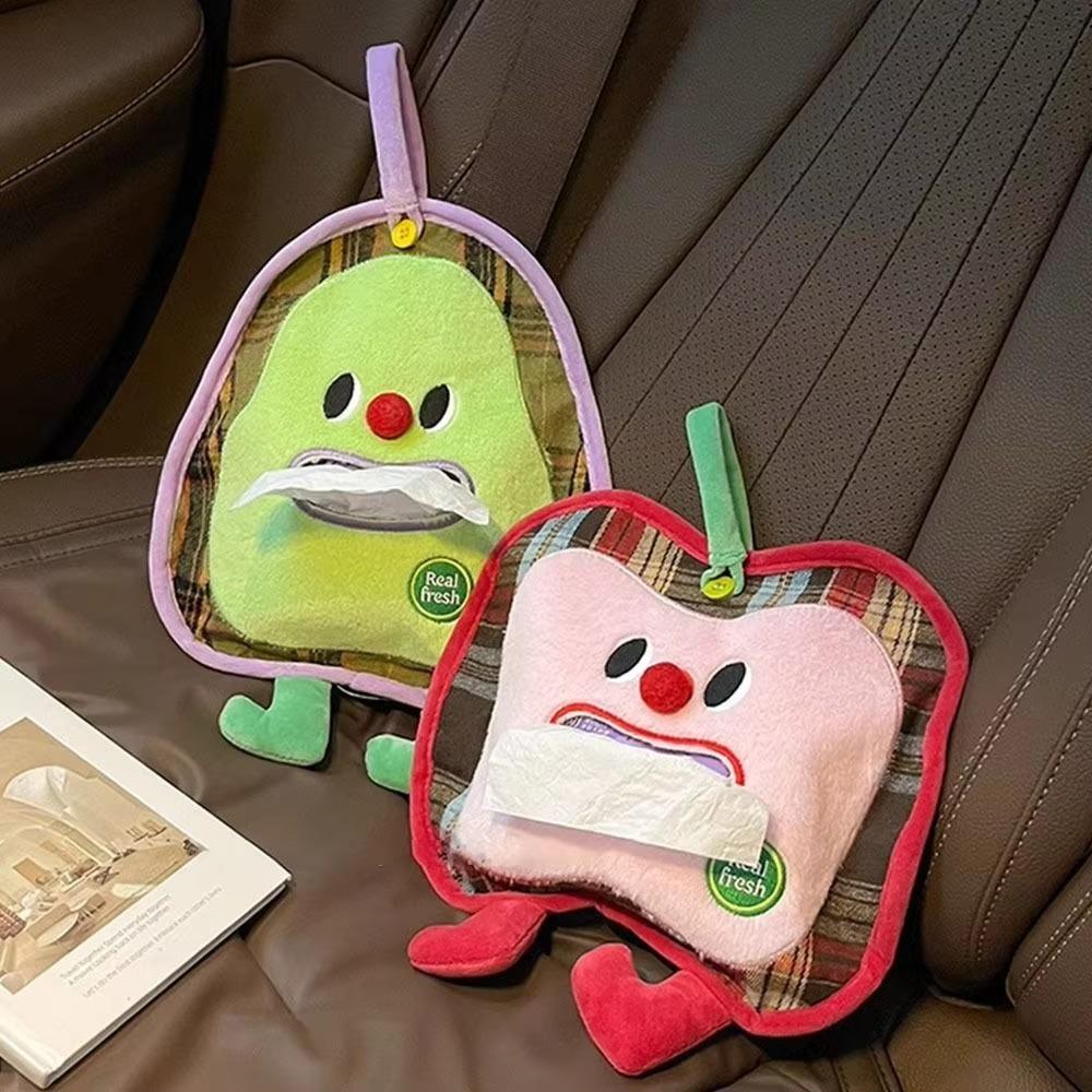 Plush Car Storage Bag Cartoon Hanging Tissue Bag Multi-Purpose Fruit Shape Tissue Box  Travel