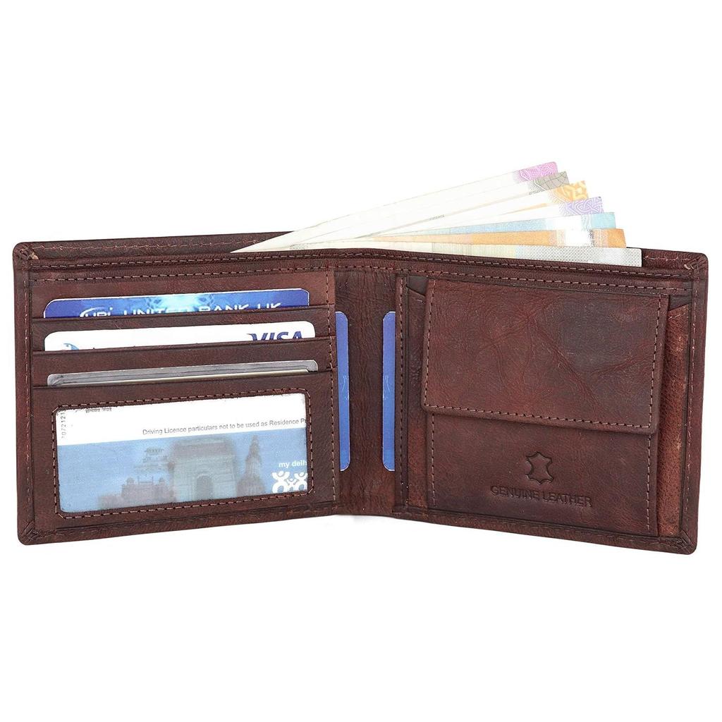 Leather Wallet for Men I Handcrafted I Credit/Debit Card Slots I 2 Currency Compartments I 2 Secret Compartments (Brown)