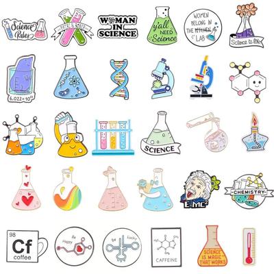 4pcs Cute Cartoon Badge Chemical Element Series Alloy Chest Flower Chemistry Emblem Backpack Accessories Pines Metálicos