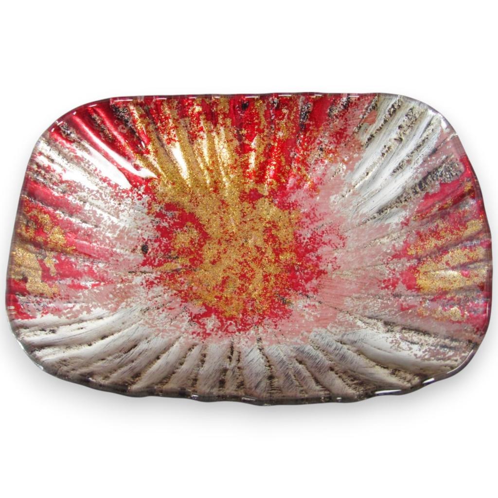 Dish Glass Plate Oval Dish Plate Large Red Gold 19cm Sairan J-kitchens