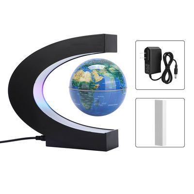 3in C Shape Magnetic Levitation Floating Globe World Map Ornament with LED Light for Home Office