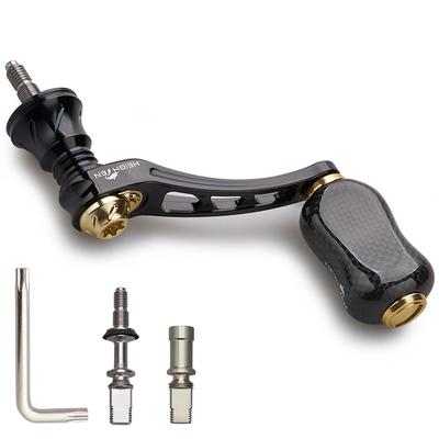 HEIGHTEN 45-50mm Adjustable Reel Handle with 21mm Carbon Knob for Shimano and Daiwa Arch Series Spinning Reels (Black & Gold) (929)