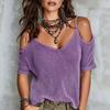 Damen S Einfarbig Netz Kalt Schulter Stricktop Kurzarm Sommer