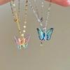Colorful Crystal Butterfly Charm Necklace Simple Insect Clavicle Chain For Women Girl Fashion Jewelry Accessories Gift