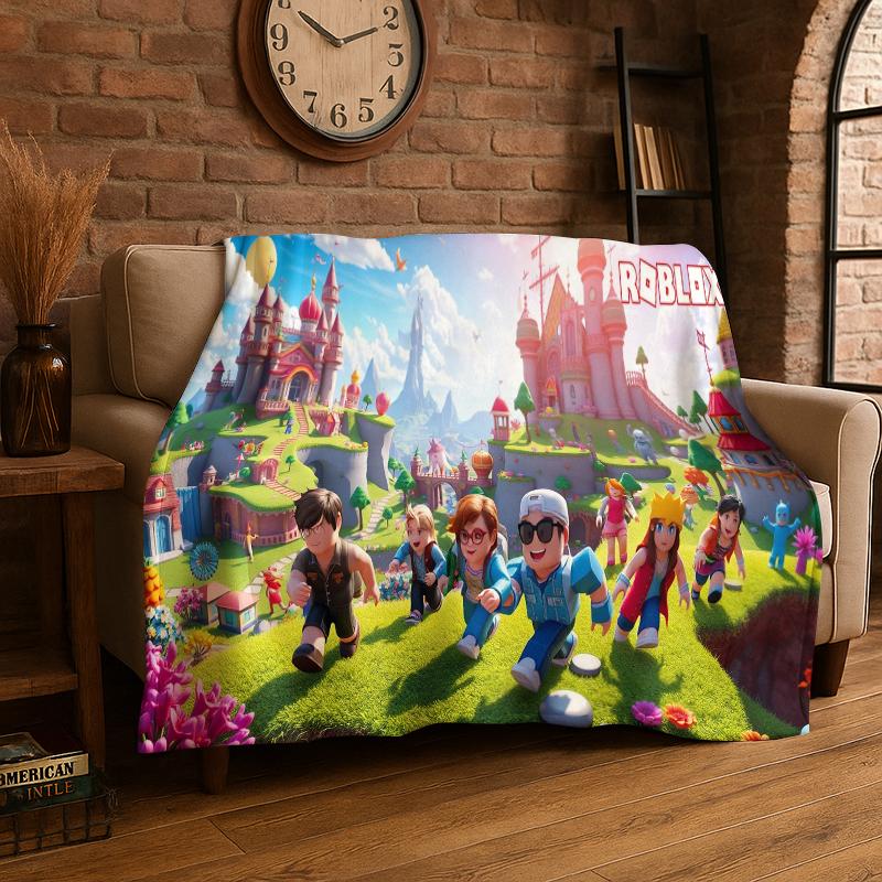 Cartoon R-Robloxs Spiel Gamer Flanelldecke Weiche Warme Überwurfdecke für Schlafzimmer Wohnzimmer Bett Reise Camping Picknick Geschenk