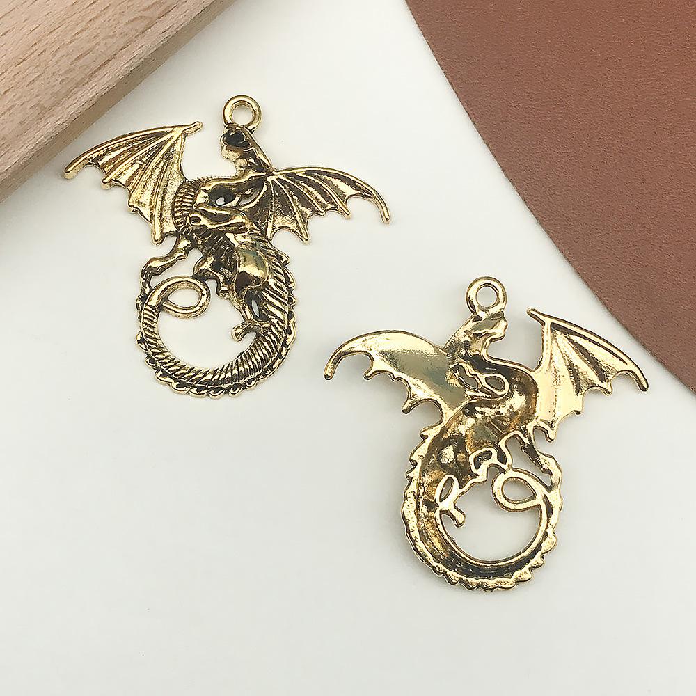 Retro DIY Pterosaur Necklace Pendant in Ancient Silver and Blue Alloy