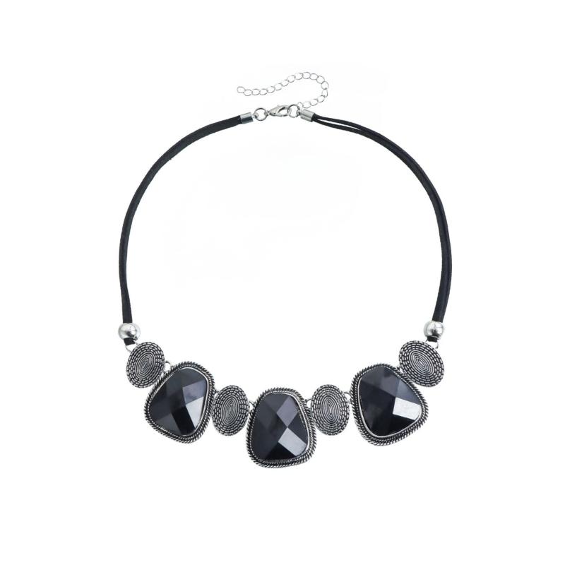 A52E Trendy Retro Inspired Black Beaded Rope Necklace Unisex Bohemian Clavicle Chain