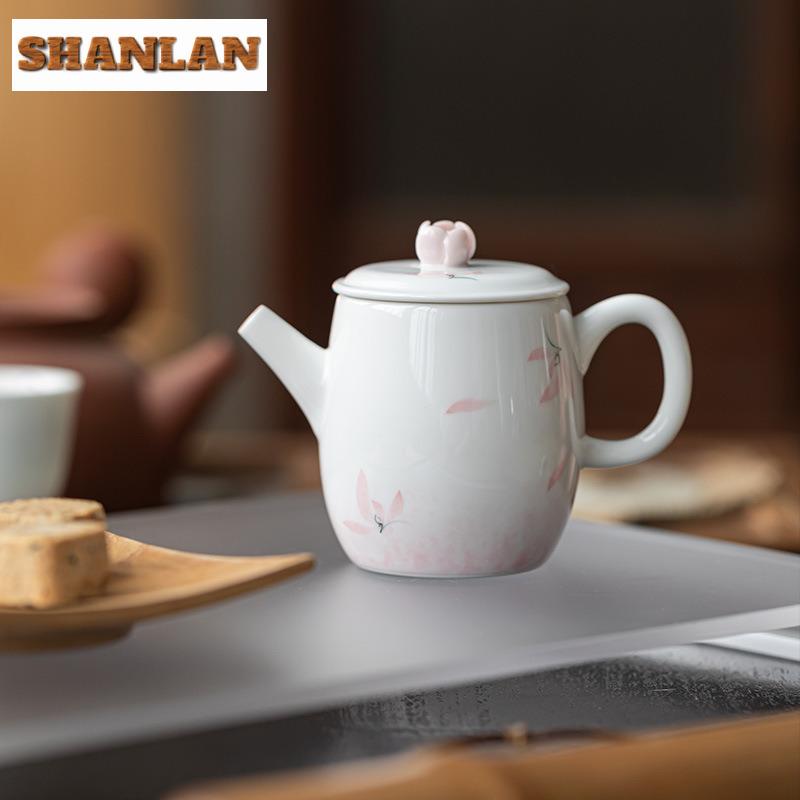 110ml Hand-painted Pink Orchid Teapot Elegant Tea Infuser Pot Tea Making Kettle With Ball Hole Tea Items Supplies Decoration