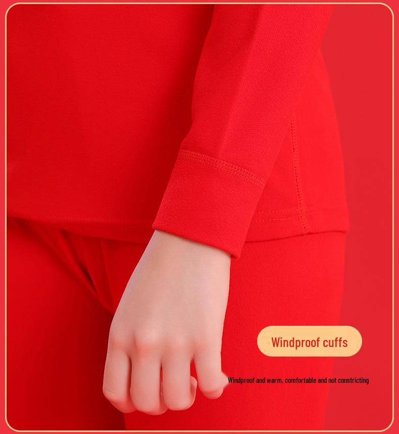 Teen Zodiac Year Warm Underwear Set: Boys' Bright Red & Girls' Year of the Horse Red Autumn Top and Pants