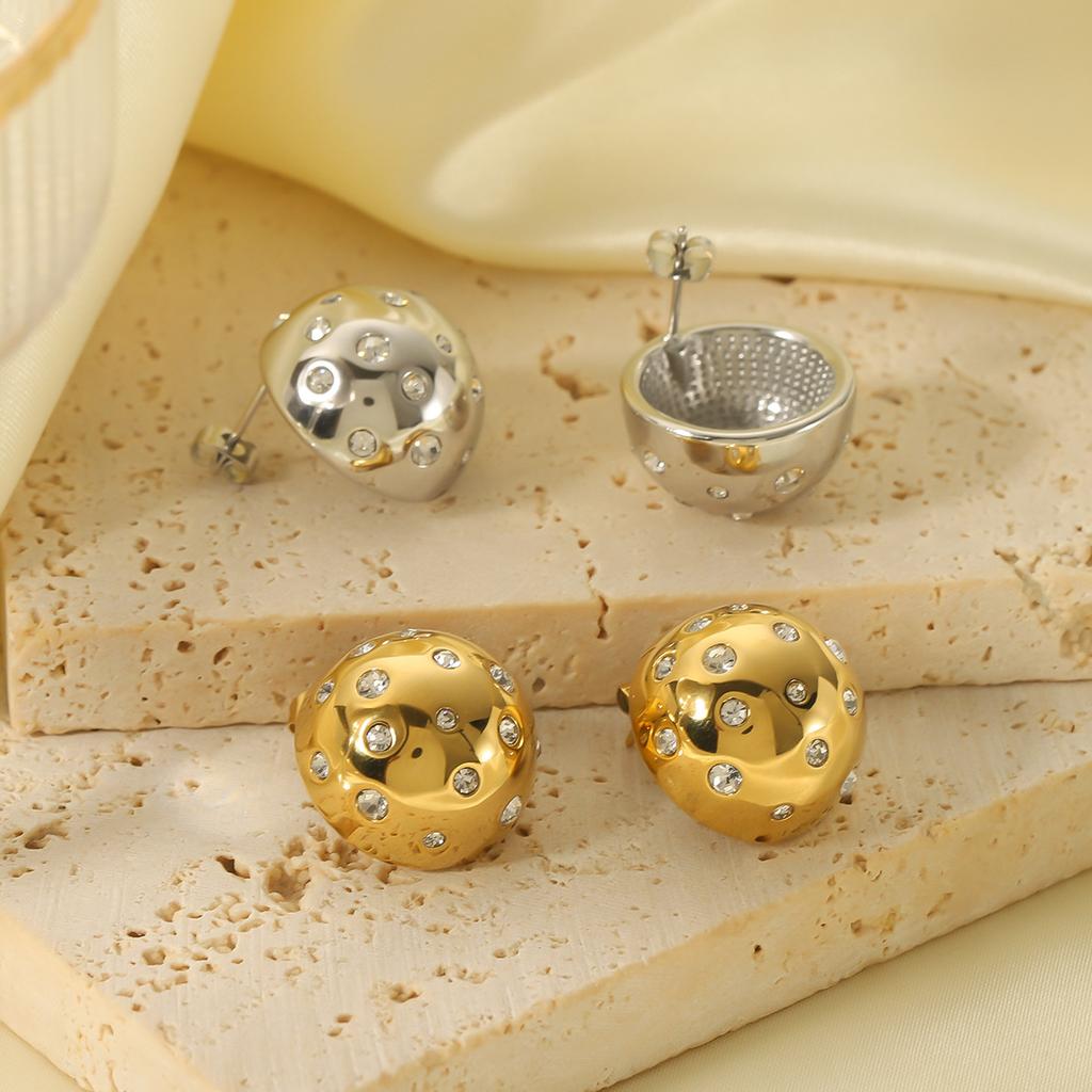 Round Ball Inlaid Diamond Spark Earrings For Women Gold Sliver Color Zirconia Stud