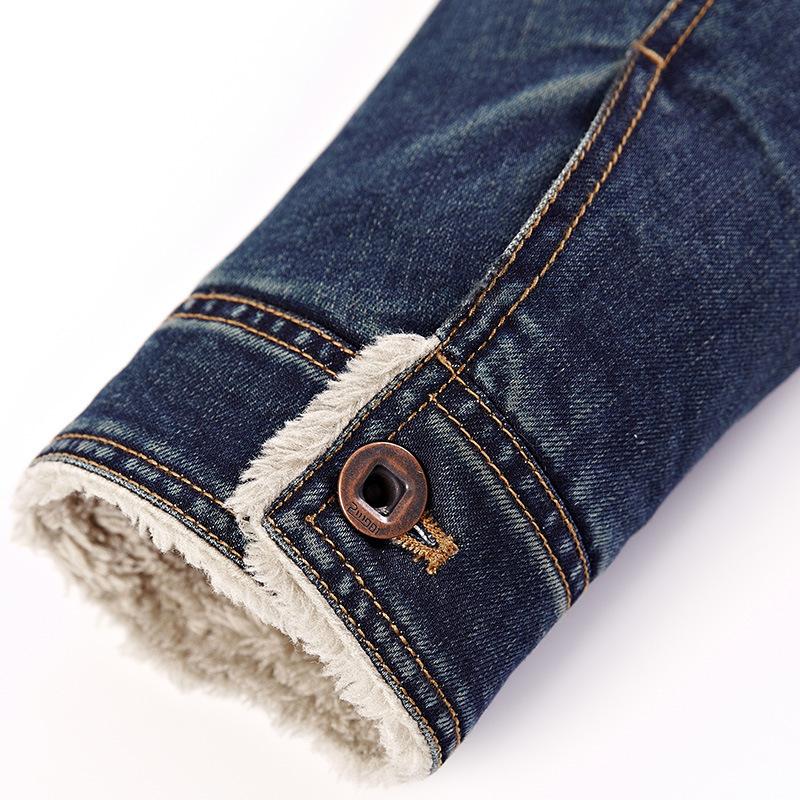 Jesień i Zima Kurtka Jeansowa Męska Trend Mody Casual Duży Rozmiar Aksamitna Pogrubiona Watowana Bawełną