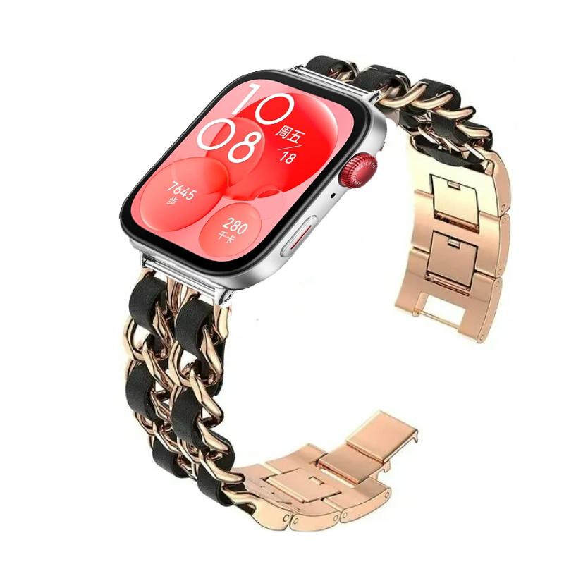

Metal+Leather Strap for Huawei Watch Fit 4/3 Band Women Smartwatch Replacement Wristband Huawei Watch Fit 4/4 Pro Bracelet Belt Huawei Watch Fit 3