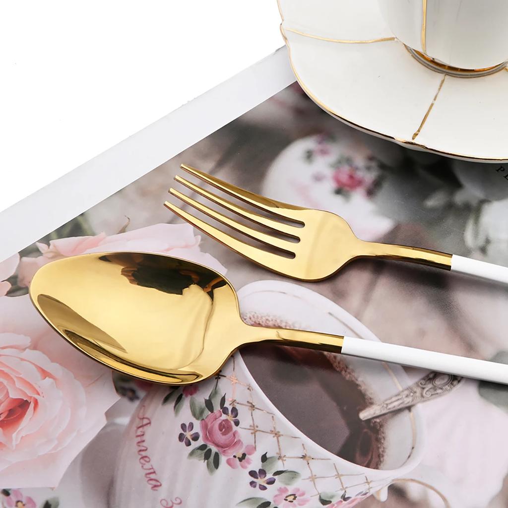 6Pcs Dinnerware Set Stainless Steel Gold Tableware Knife Fork Dessert Spoon Cutlery Set Western Kitchen Flatware Silverware