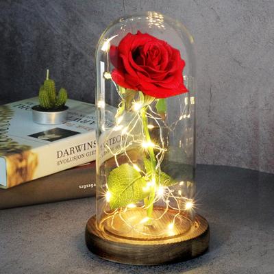 Die Schöne und das Biest Rose, künstliche Blumen, Rose in LED-Glaskuppel, Weihnachtsdekoration, Hochzeit, Valentinstag, Neujahr, Geschenk