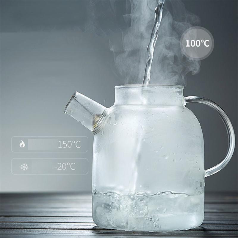 1/1.8L Transparent Glass Teapot with Bamboo Lid Heat-Resistant Glass Pitcher Thickened Glass Flower Tea pot Puer Kettle Office
