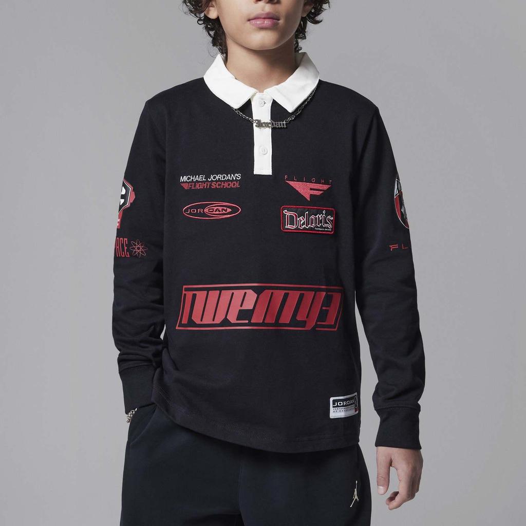 Jordan Flight Deloris T-Shirt Air Series 23 Essential Series Fashion Simple Pullover Long Sleeve Kids Tops Black IB8350-010