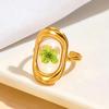 Women's Forest Style Stainless Steel Ring with Dried Flower and Transparent Enamel