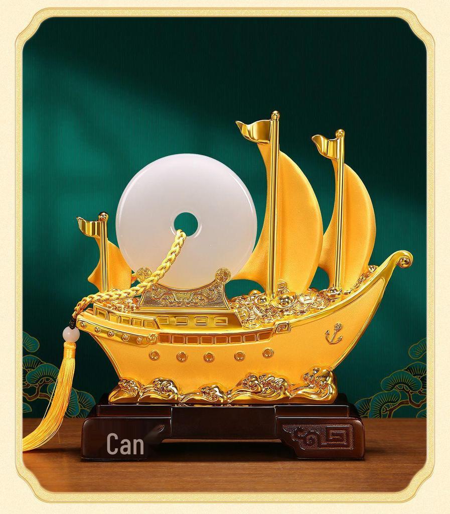 Large Gold Sailboat Ornament for Living Room, Entryway, or Office - Attract Wealth & Ideal for Housewarming or Opening Gifts