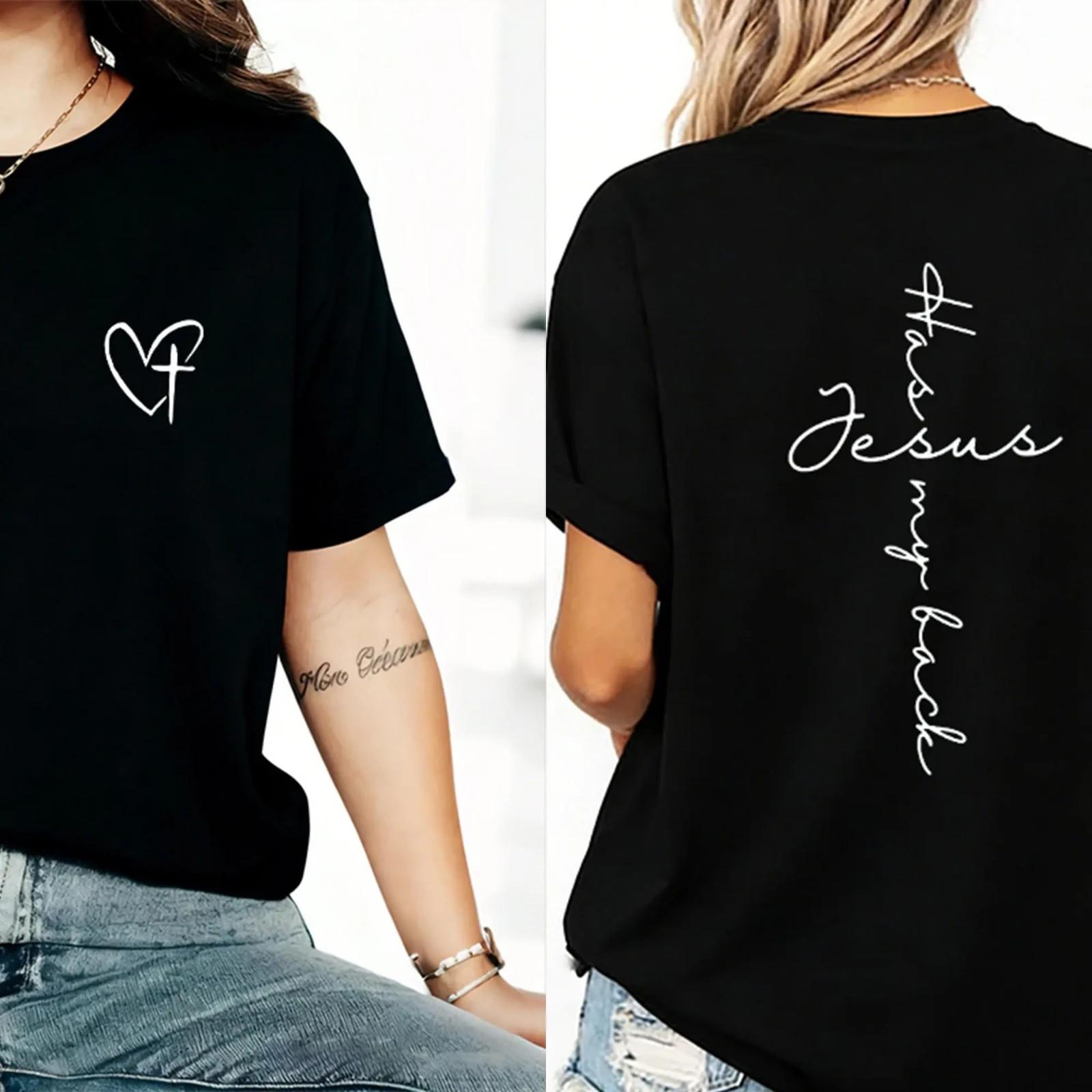 Jesus Has My Back Print T Shirt Birthday Casual Christian Shirt, Christian Merch S