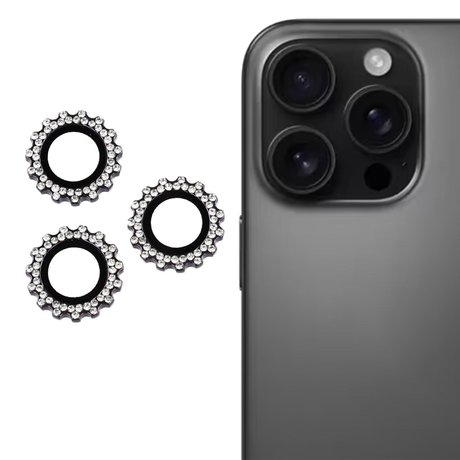 

1Set For iPhone 15 Pro/15 Pro Max Camera Lens Protector Gear Shape Rhinestone Decor Tempered Glass Lens Film Dark Purple