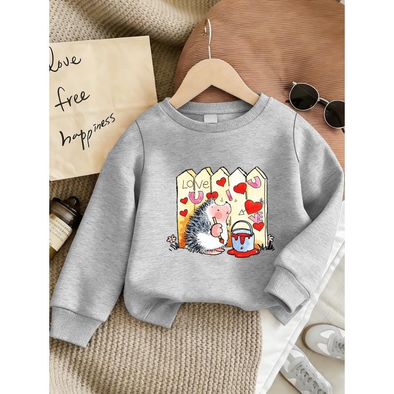 European sizes Cute Hedgehog Print Design for Kids Aged 0-3 Years, Comfortable And Easy Lightweight Round-Neck Sweatshirt Suitable for Outdoor Wear