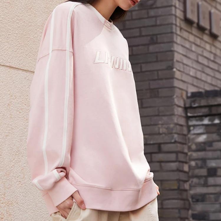 Li-Ning Sports Fashion Series Loose Crew Neck Pullover Sweatshirt Unisex Tops Light-Water-Pink AWDRD50-5