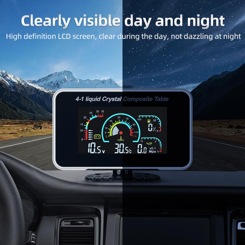 4 In 1 LCD Car Digital Water Temp Oil Pressure Voltmeter Fuel Level Gauge Meter Oil Pressure Sensor + Water Temperature Sensor