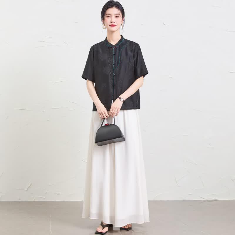 New Chinese Style Mulberry Silk Cardigan Shirt