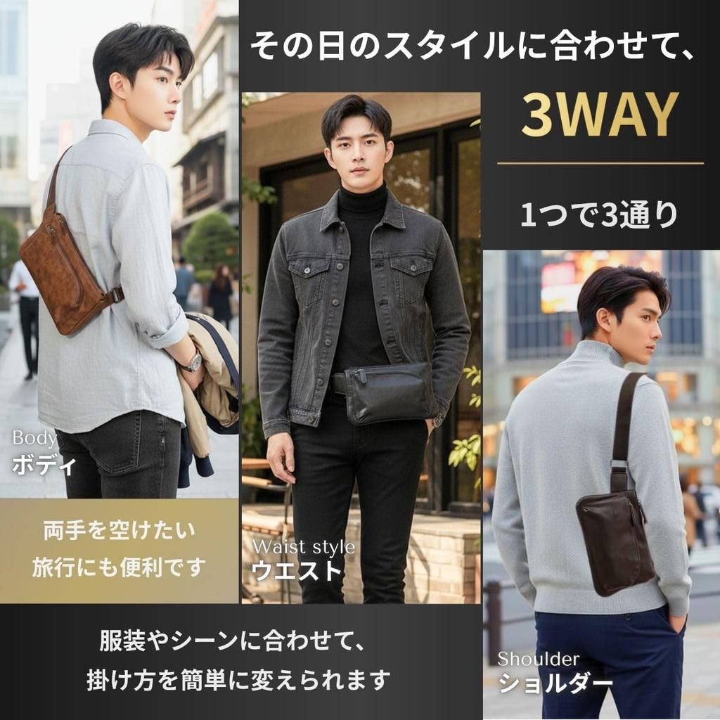 STYLIVA Square Body Slim Shoulder PU Waist Gray Bag, Bag, Leather, 3-Way, Crossbody, Pouch, One-Shoulder, Compact, Hands-Free, Stylish, Black, Brown,