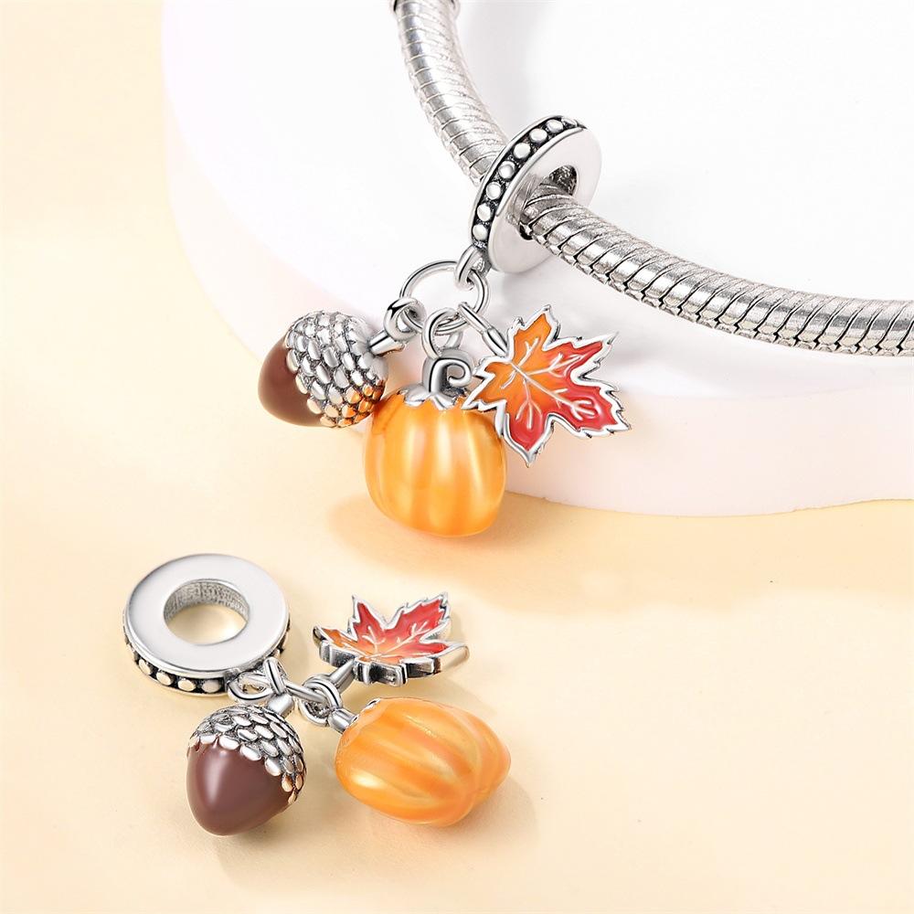 2026 Autumn Maple Leaf Owl Squirrel Charm Charm Charm Beaded DIY Jewelry Bracelet Accessories 925 Silver