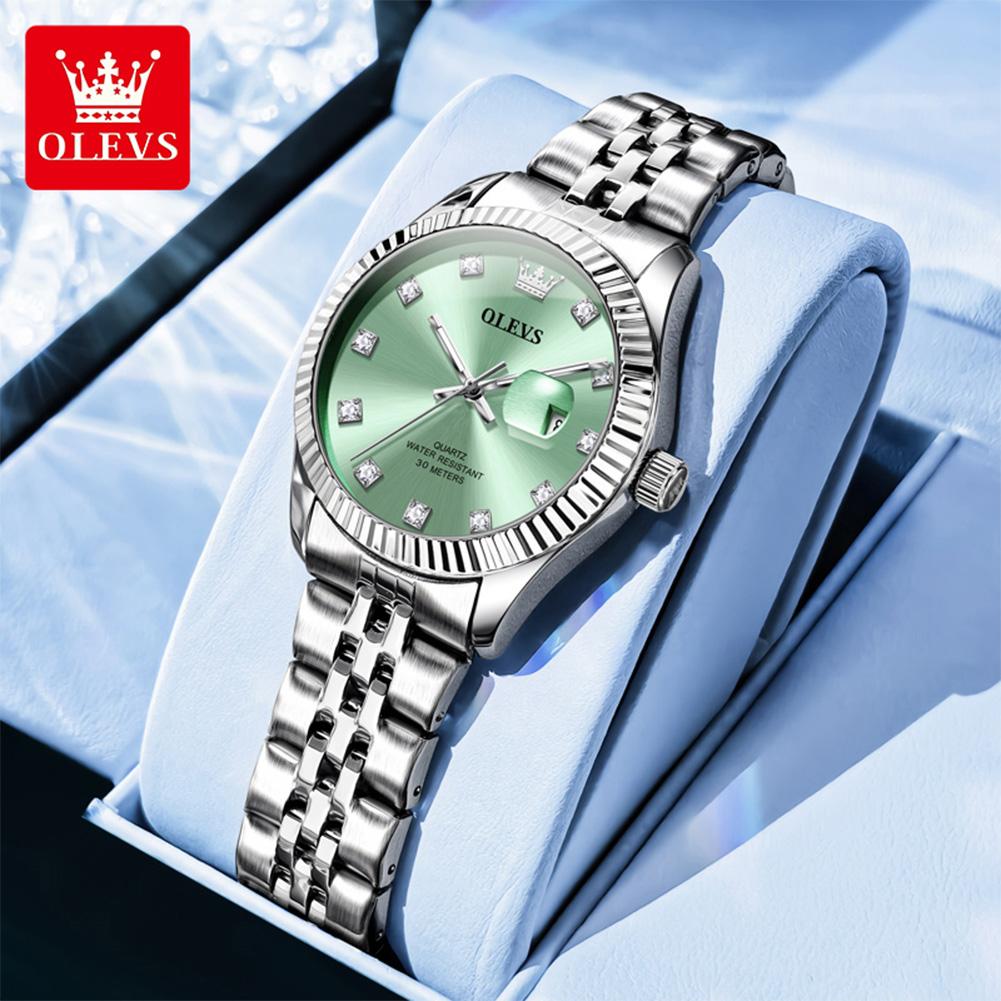 OLEVS 3705 Elegance Women Brand Quartz Movement Watch Sparkling Zirconia Calendar Window Stainless Steel Strap Luminous Watch