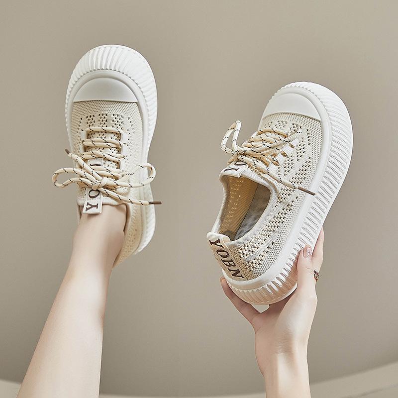 Canvas shoes women's 2025 new summer mesh breathable thin net shoes muffin thick-soled casual versatile little white board shoes