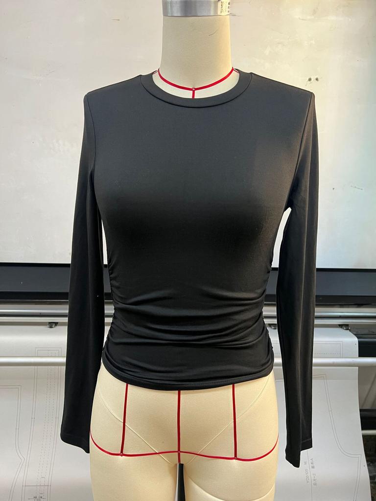Women's Crew Neck Long Sleeve Crop Top Slim Fit Casual Solid Knit Tee Basic Layering Top