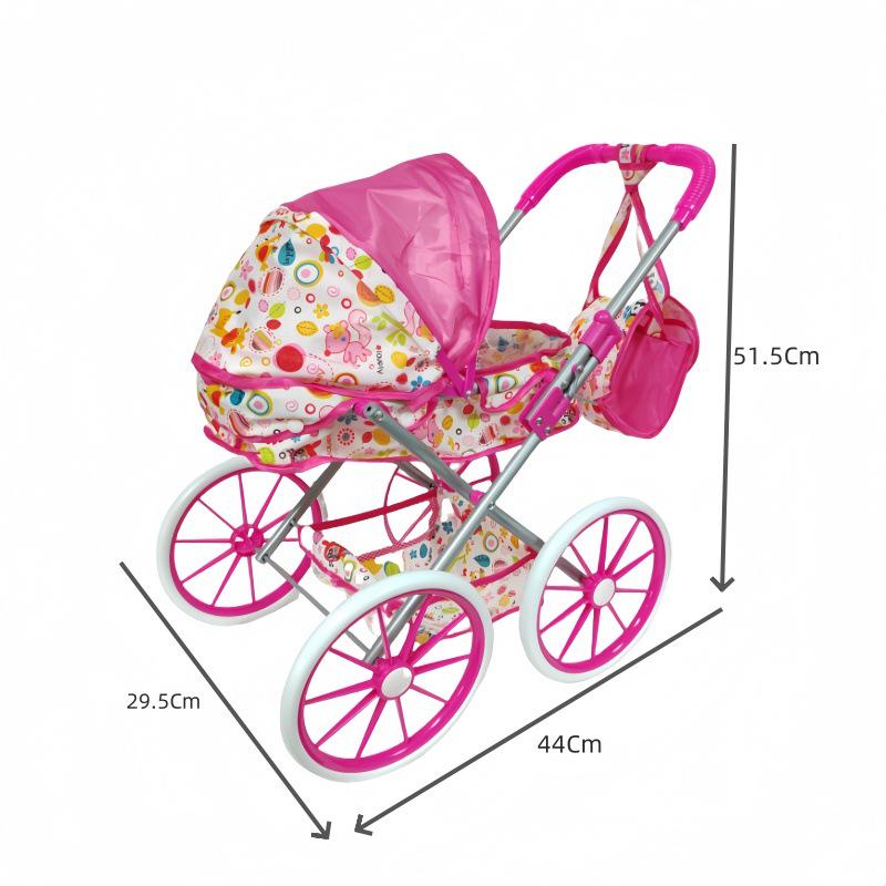 Foldable Children's Play Stroller Toy for Girls – Simulation Square Street Stall Design