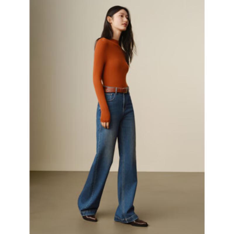 JZ ANNACOL Women's Stand Collar Wool Blend Knit Top